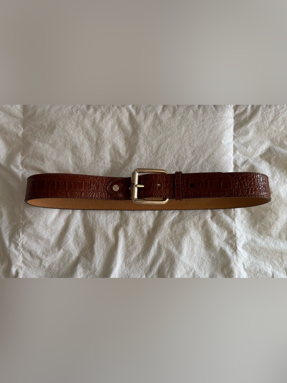 Michael Kors Brown Croc-Embossed Leather Belt with Silver Buckle - M